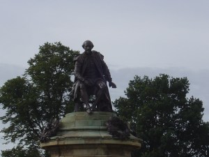 Funny story about our director, Dr. C.  He didn't want to go to Stratford at all and was in a bit of a funny mood the whole time.  So when we passed this statue he remarked snarkily, "Hm, who's that?  Some local boy who made good?" 