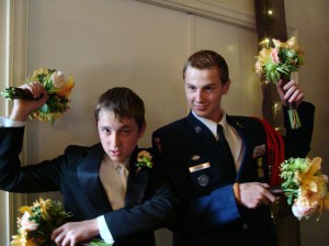 Speaking of!  Here are mine, goofing off with the flowers.