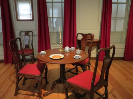 17th century tea table - note the early teacups sans handles!
